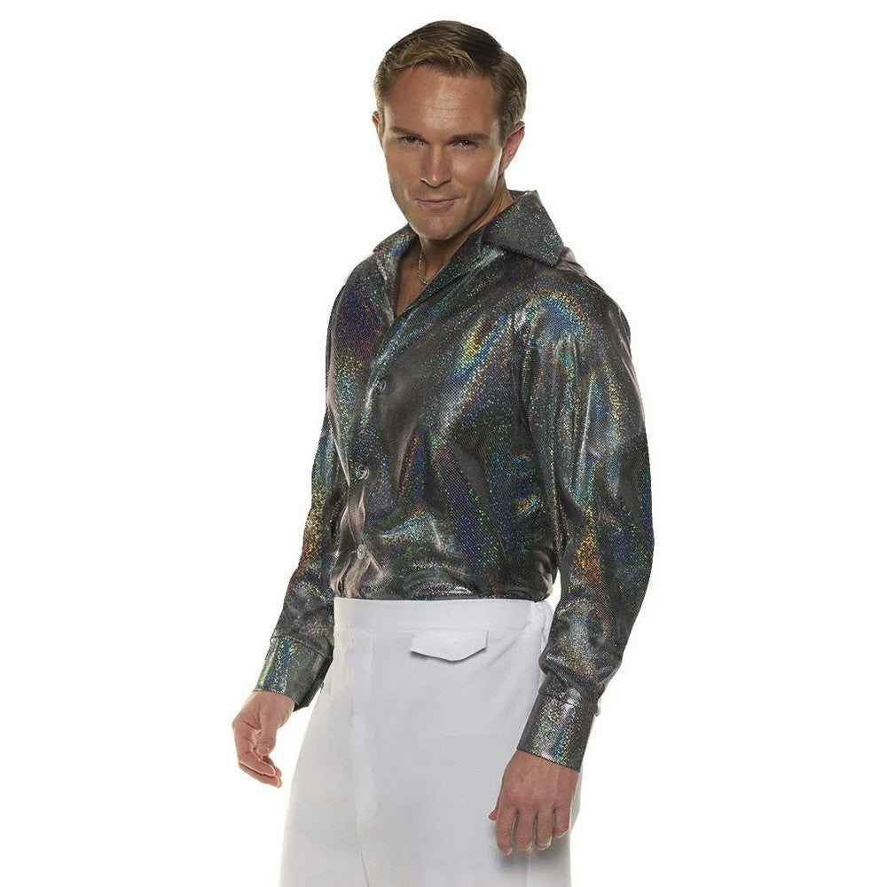 Men Disco Shirt Iridescent Multicolor, 70's